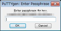 pemファイル(プライベートキーファイル)を選択するとパスフレーズの入力を求められるので、任意のパスワードを設定