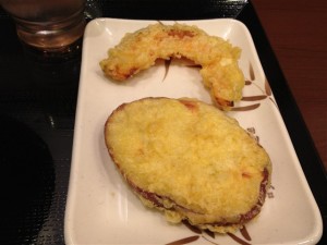 カボチャの天ぷら(80円)とサツマイモの天ぷら(80円)